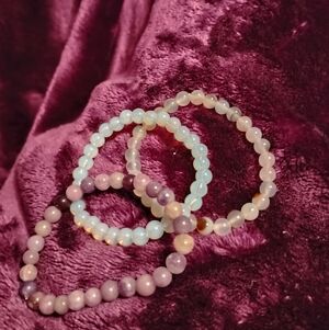 Handmade three piece cute colorful faux natural stone bracelet set